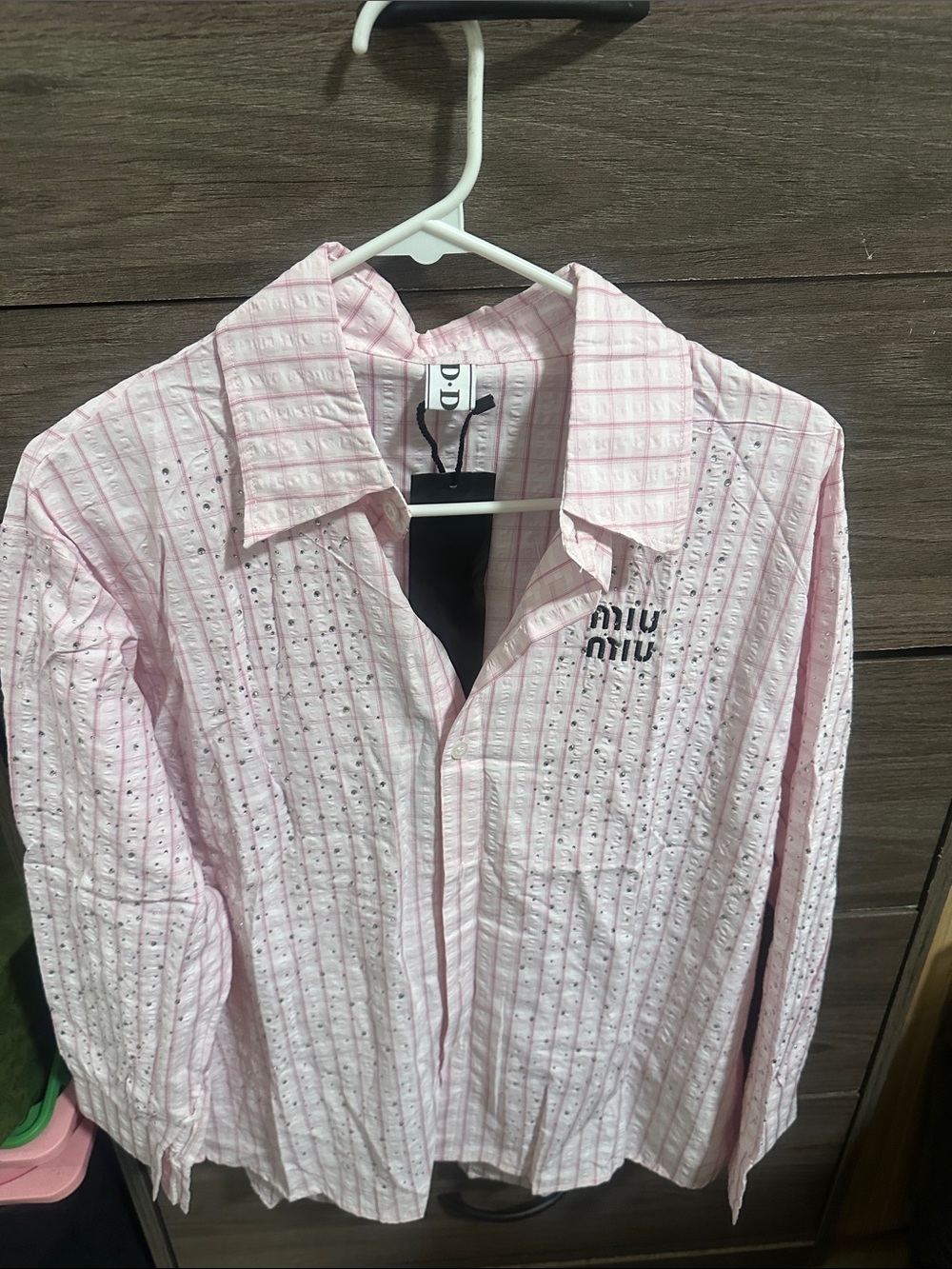 Women’s Light Pink Eyelet Stripe Button-Down Shirt size M